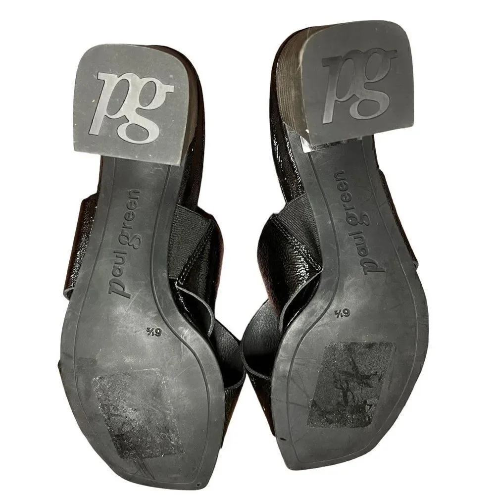 Paul Green CiCi Black Patent Sandal NWOB Size 6 1/2 / US 9
